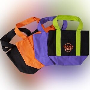 Trader Joe's Reusable Tote Bag Set - Black, Orange, Purple, Green